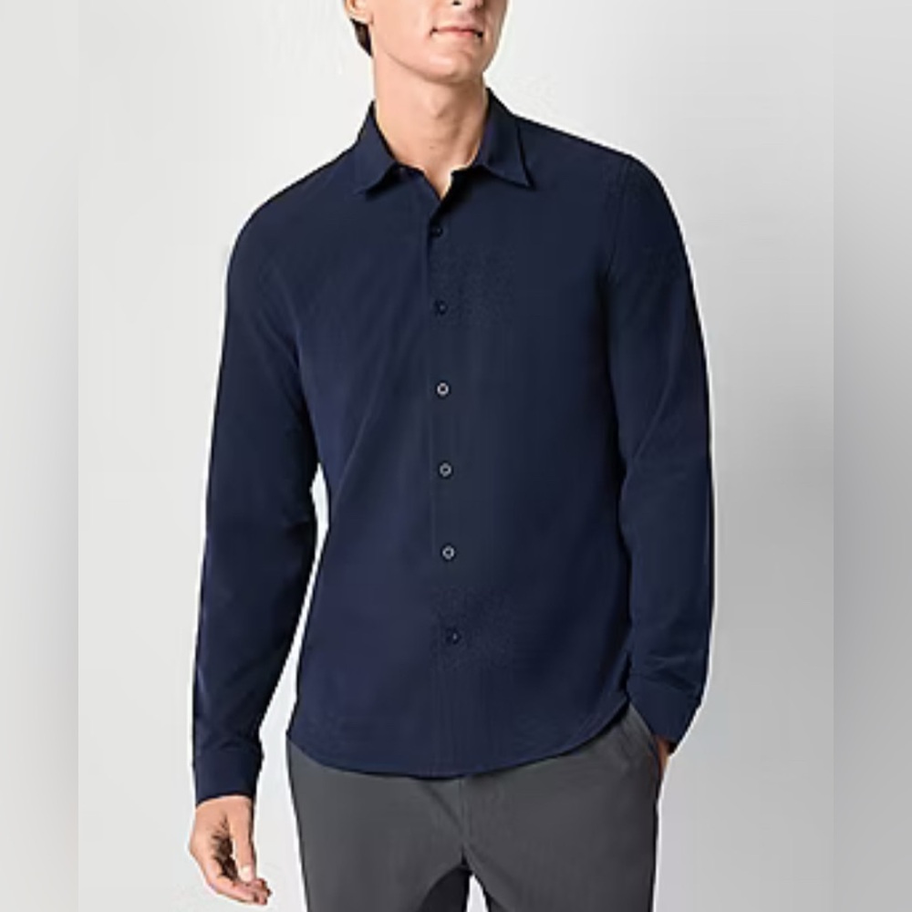 STYLUS no iron men’s navy dress shirt, size large